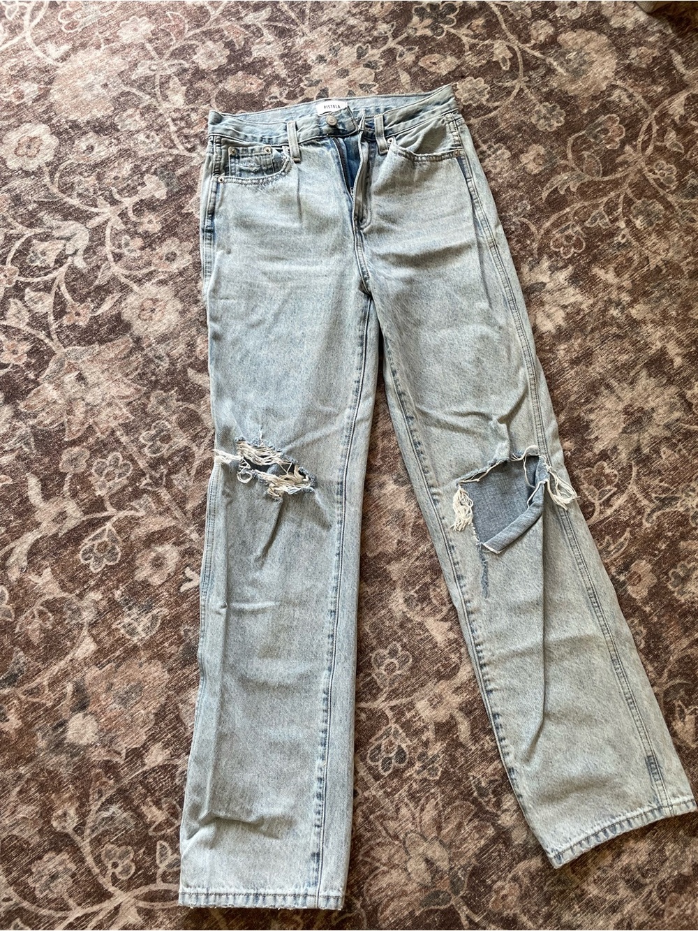 pistola Light Wash Distressed Straight Leg Jeans